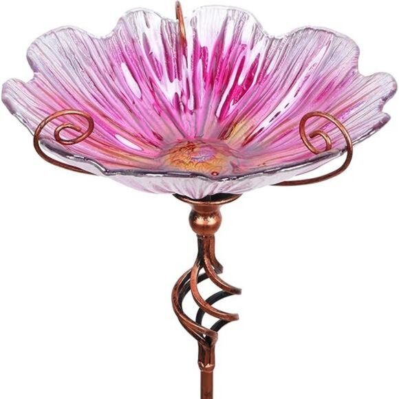 31 Inch Height Glass Birdbath Birdfeeder with Metal Stake Garden Yard - Picture 8 of 8